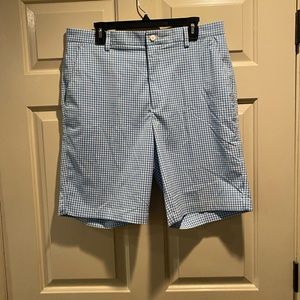 Foot Joy FJ Shorts Mens 36 Lt. Blue  and white checked  Golf shorts(k1)